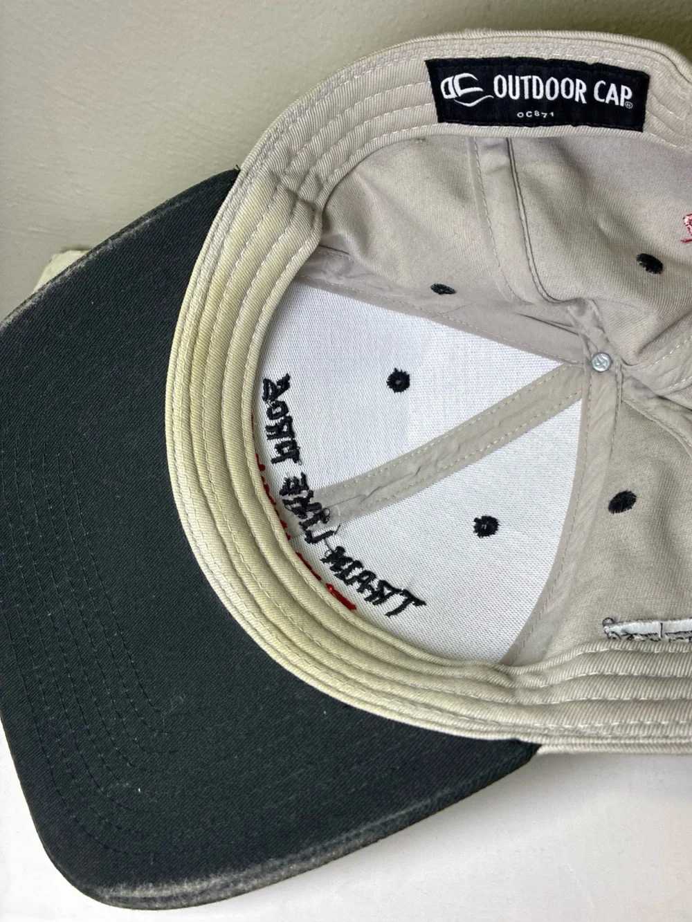 Two-Tone Black and‎ Cream Baseball Cap with Embroidered Slogan